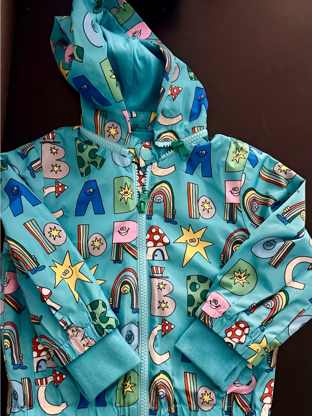 Stella McCartney Kids Teal Raincoat with Rainbow & Mushroom Print
